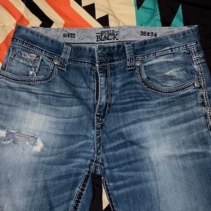 Mens Buckle Black Distressed Jeans